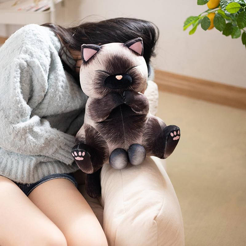 Cute Simulation Siamese Cat Stuffed Animal Toy Cartoon Cat Plush Toy Child Comfort Doll Girl Sleeping Soft Pillow Birthday Gift Christmas Gift
