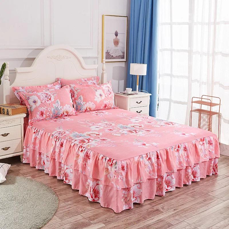 Юбка-кровать Постельные принадлежности Мягкая юбка-кровать Покрывало Полный размер Queen King Size Простыня наматрасник Простыни с наволочкой