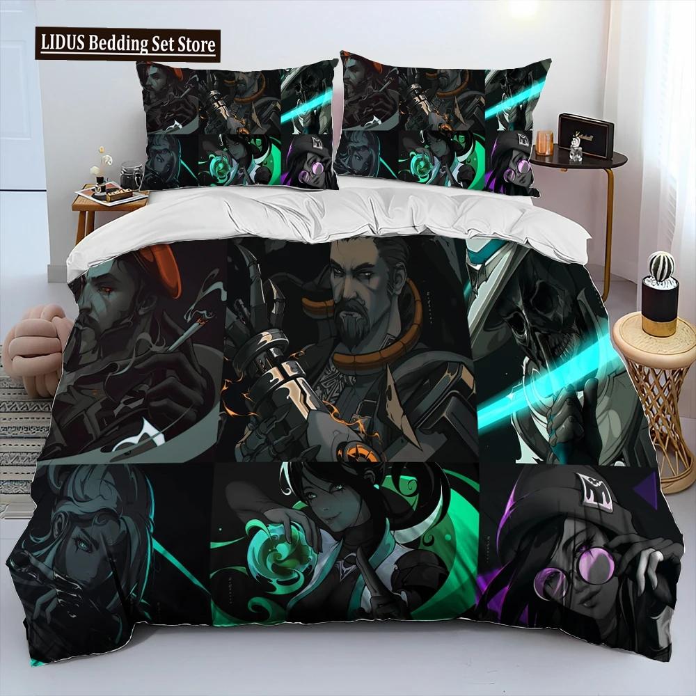 3D VALORANT Gamer Cartoon Comforter Постельное белье, пододеяльник, комплект постельного белья, пододеяльник, наволочка, комплект постельного белья размера «king-size» для мальчиков