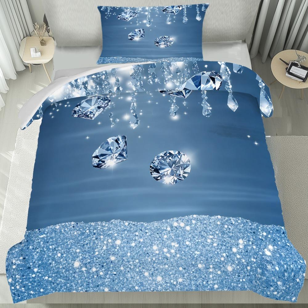 3pcs Dark Blue Bedding Set Shining Diamond 3D Print Cozy Duvet Cover King Queen Twin Size Birthday Gift for Adult Bedroom Decor