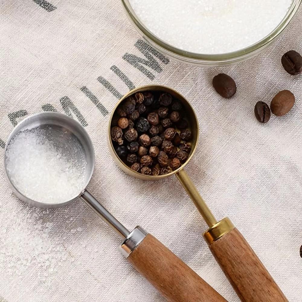 Мерная ложка из нержавеющей стали 15 мл с деревянной ручкой, плоское дно, нержавеющая мерная чашка, портативные подвесные кухонные мерные инструменты