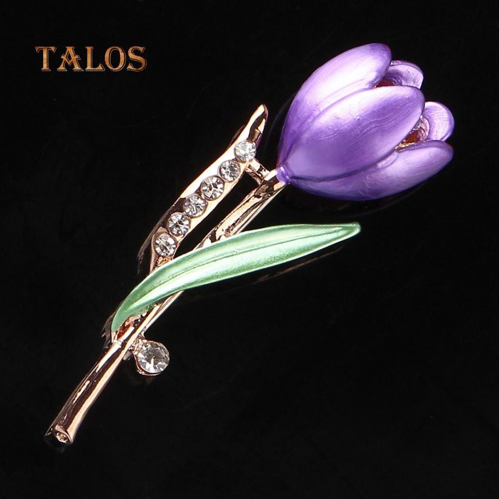 Fashion Lady Tulip Brooch Crystal Stone Decor Flower Pin Elegant Suit Breastpin Decoration
