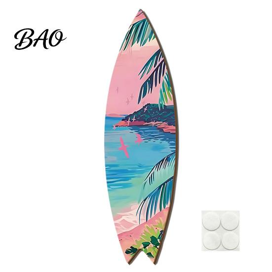Outdoor Waterproof Sign Hawaiian Surfboard Wall Art, Wooden Tropical Beach Decor Sign, Summer Aloha Theme Hanging Plaque High-density Wood Board