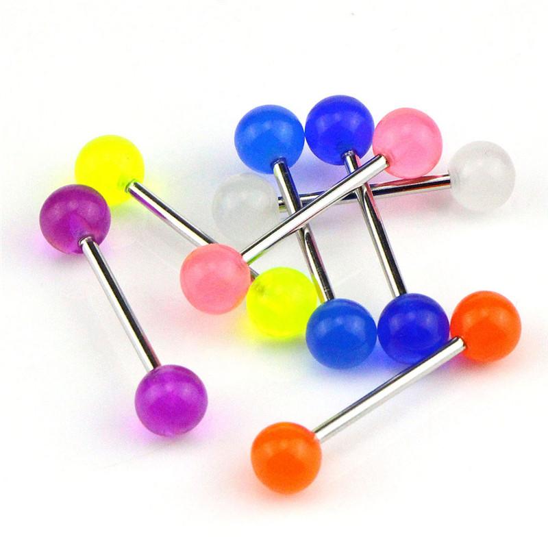 7Pcs/Set Glow In The Dark Luminous Barbell Tongue Rings Body Piercing Jewelry