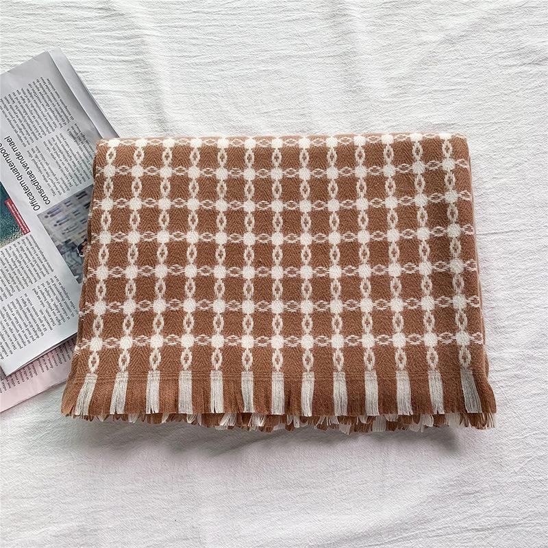 Thousand Bird Checker Scarf Women's Winter Checker Imitation Cashmere Scarf Thickened Shawl Neck