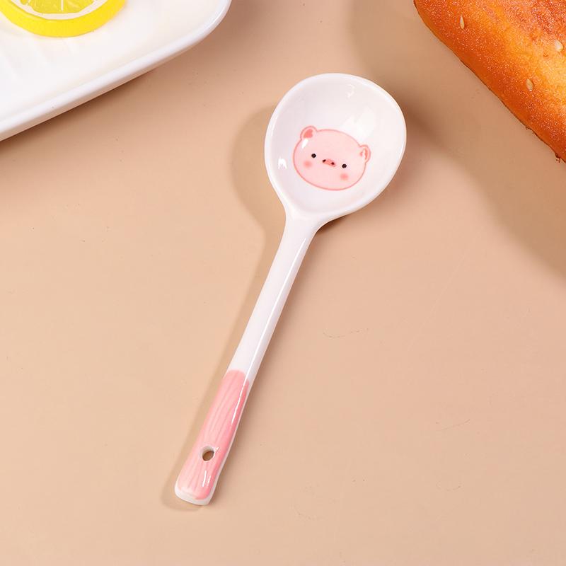 Керамическая суповая ложка в виде свиньи Kawaii, милая расписанная вручную кофейная десертная ложка с длинной ручкой, кухонные принадлежности