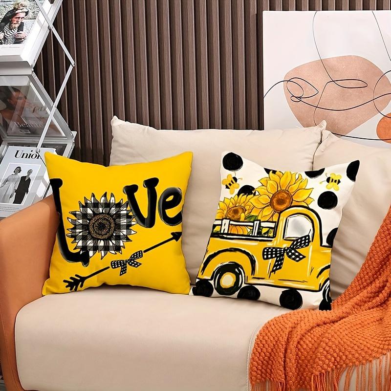1Pc Set Bee & Letter Graphic Cushion Cover Without Filler Cartoon Cute Throw Pillow Case For Living Room Home Decor 18*18Inch