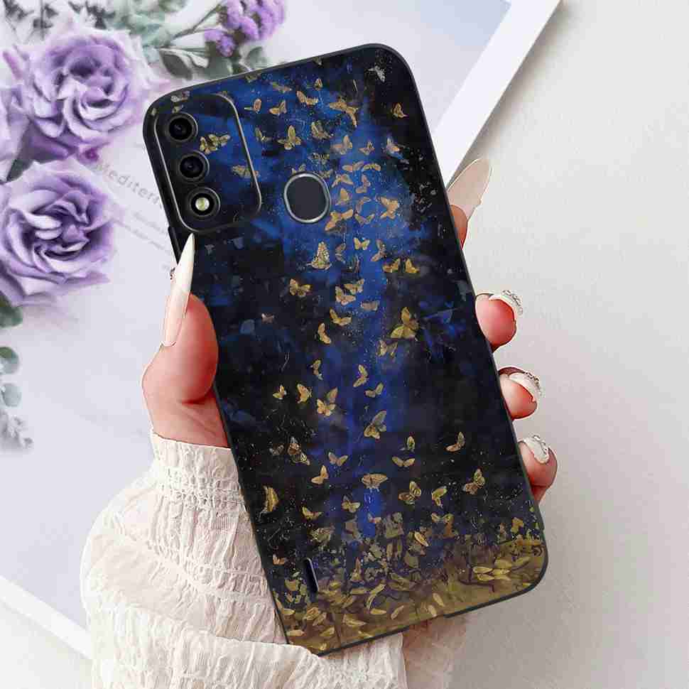 For Itel A48 6.1" Case Fashion Painting Soft Silicone TPU Black Cover For ITEL A48 itel a48 Popular Design Flowers Phone Cases