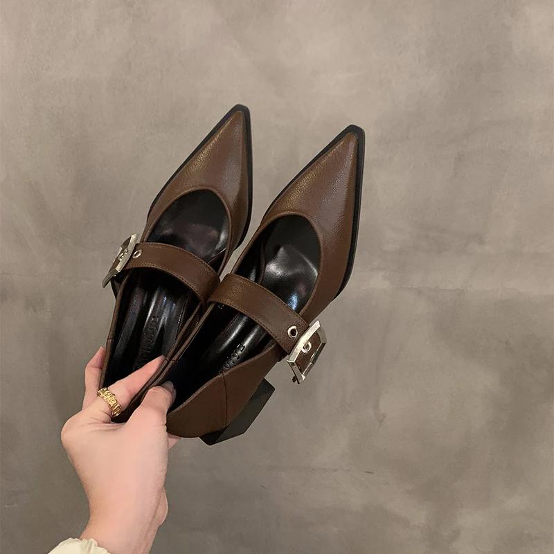 Spring Pointed Toe Women Mary Jane Shoes Fashion Thick Heel Shoes Ladies Elegant Dancing Party Dress Pumps