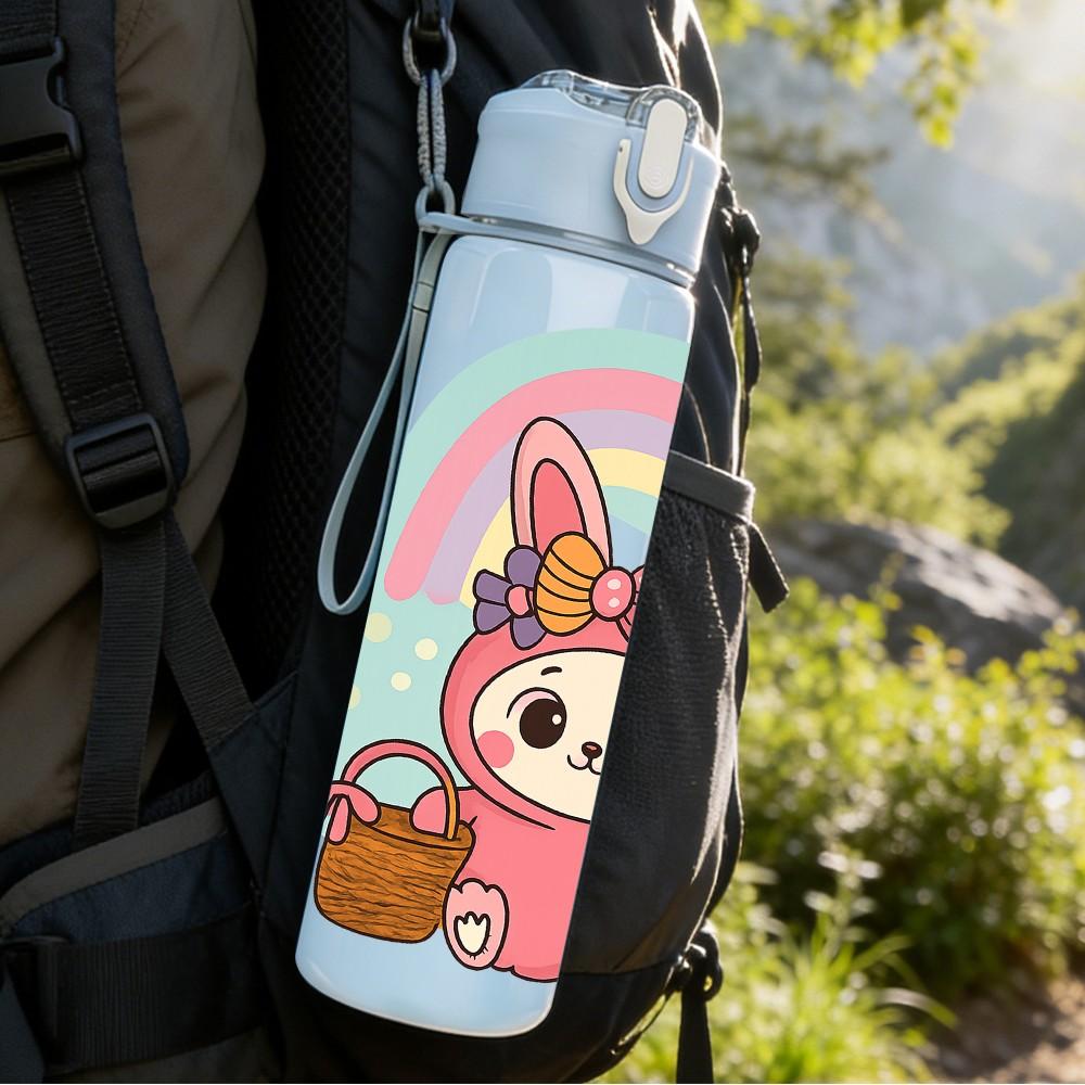 1PC Cute Bunny Rabbit 750ml Color Plastic Sports Water Bottle Leakproof Flip Straw Lid Suitable for Sports Office Home Use