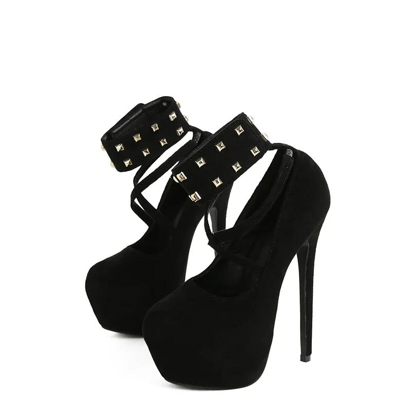 Новый дизайн заклепки платформы женские туфли-лодочки уличный стиль круглый носок шпилька высокие каблуки стриптизерша вечеринка женская обувь Zapatos De Mujer