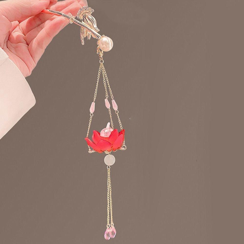 Pearl LED Light Hair Fork Lotus Luminous Lotus Hairpin Headwear Lantern Hair Stick Girls