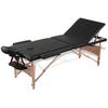 VidaXL Foldable Massage Table Black 3 Zones with Wooden Frame