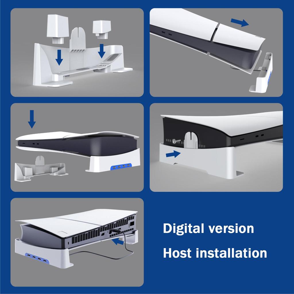2025 Upgraded Horizontal Stand for PS5 Slim Disc & Digital Gaming Console Accessories with Charging Data USB Hub for PS5 Controller