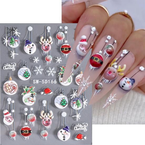 1 Sheet Christmas Nail Art Sticker Waterproof 3D Embossment Santa Claus Snowman Elk