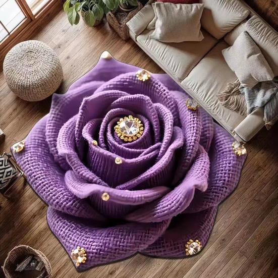 Цветочный Плюшевый Коврик для Пола 3D Реалистичный Стразы Крючком Роза Узор Нескользящий Напольный Коврик Быстросохнущий Впитывающий Коврик для Ванной Комнаты Кухни
