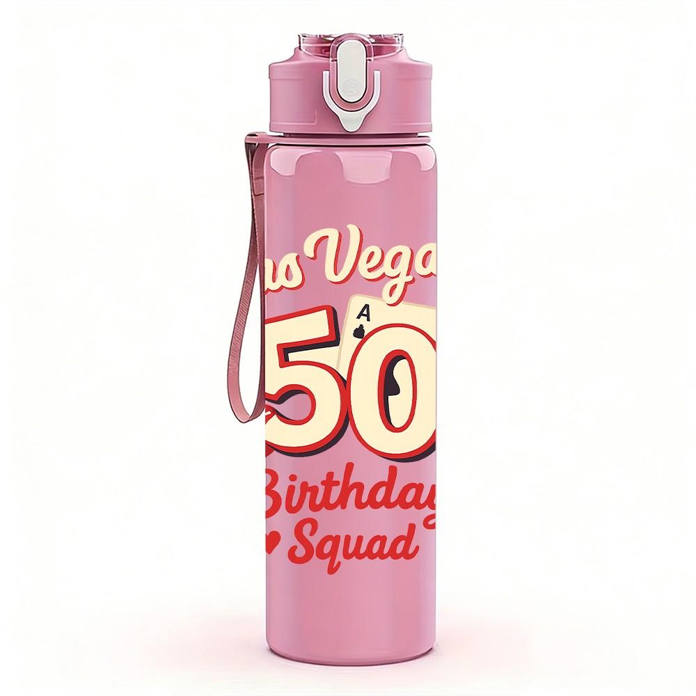 1PC Las Vegas 50th Birthday Party 750ml Color Plastic Sports Water Bottle Leakproof Flip Straw Lid Suitable for Sports Office Home Use