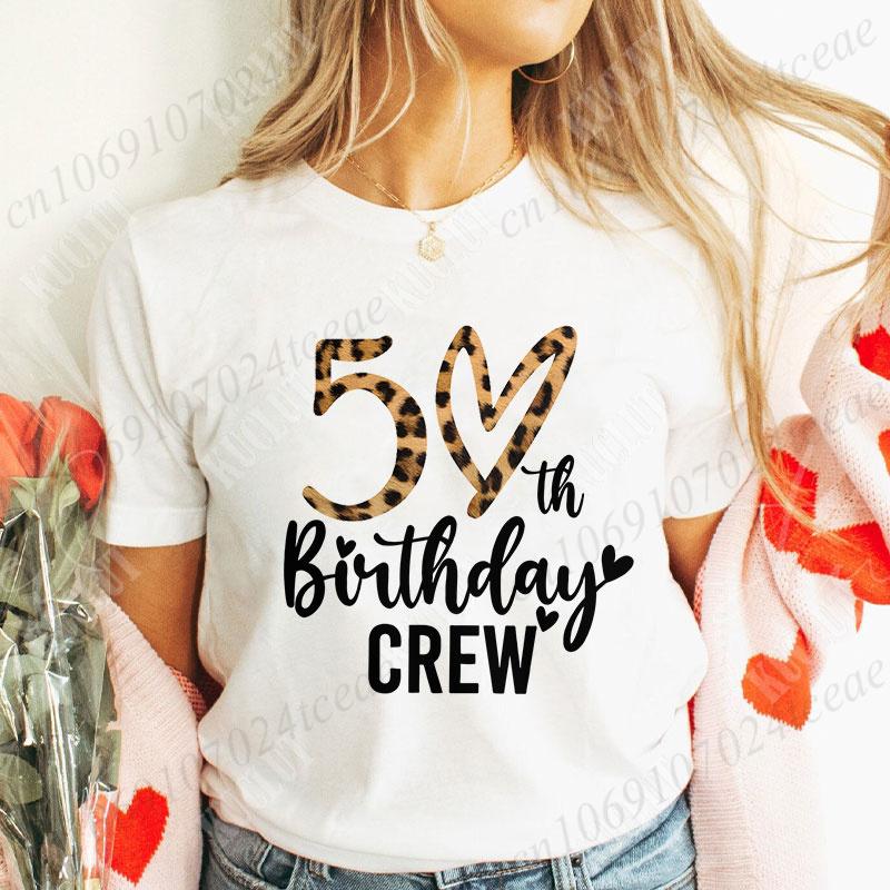 Women T-shirt 50th Fabulous Birthday Squad T-shirts 50th Years Old Birthday Party Matching Clothing Leopard Graphic Y2k Tops
