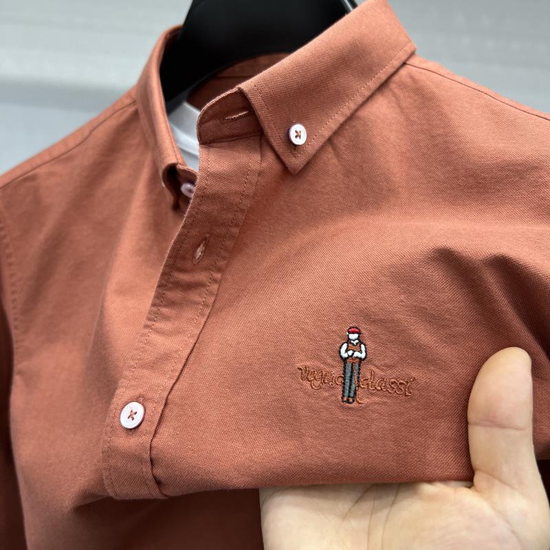 Рубашка Tommy 2024 Осень/Зима с длинным рукавом из мягкого матового оксфордского хлопка с вышивкой