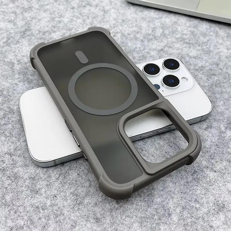 Магнитный Роскошный Матовый Противоударный Чехол-Броня для iPhone15 14 13 12 11 16Pro Max Беспроводная Зарядка Для Magsafe Чехол