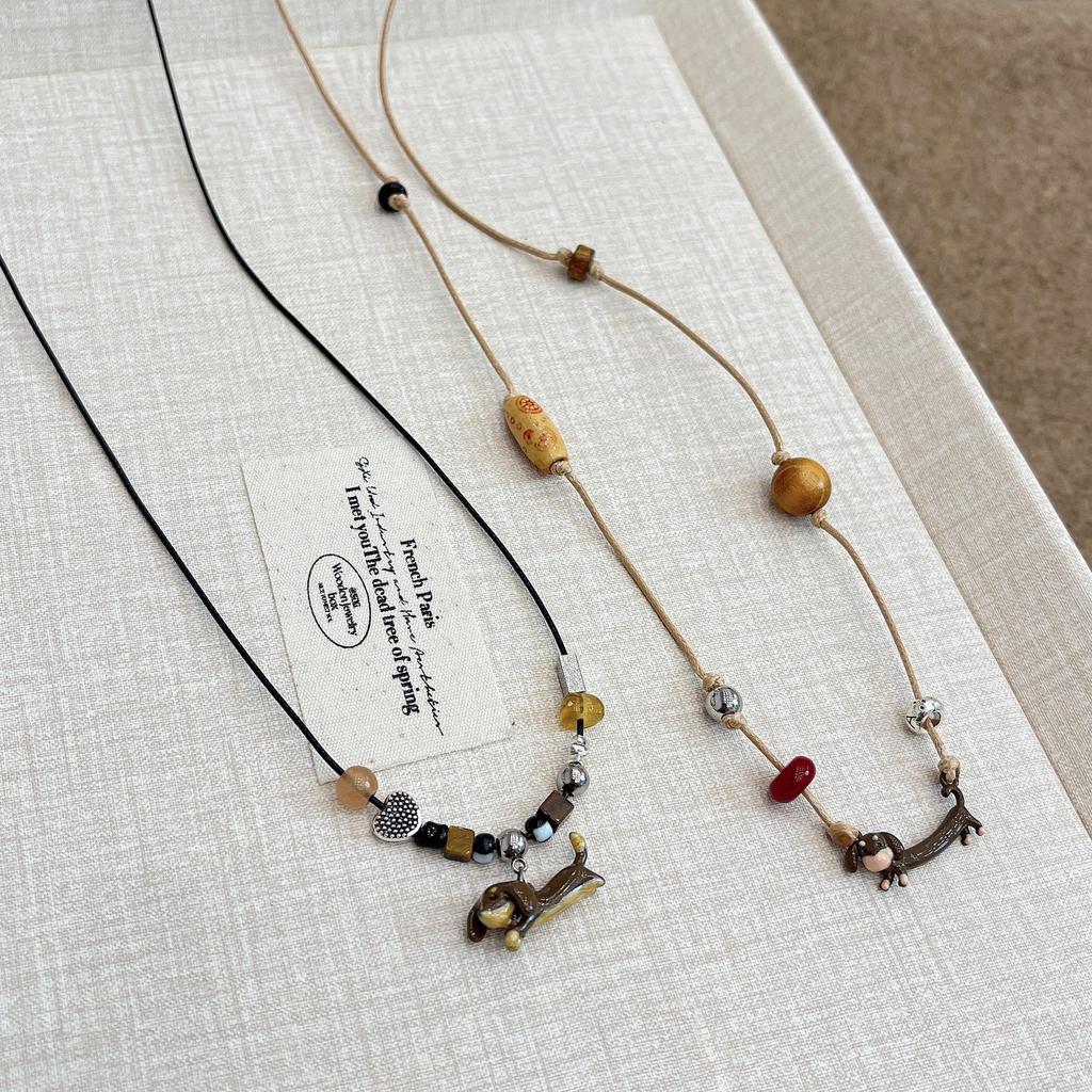 Dachshund Cartoon Puppy Braided Necklace - Cute, Unique Sweater Chain for Women, Autumn/Winter Trend