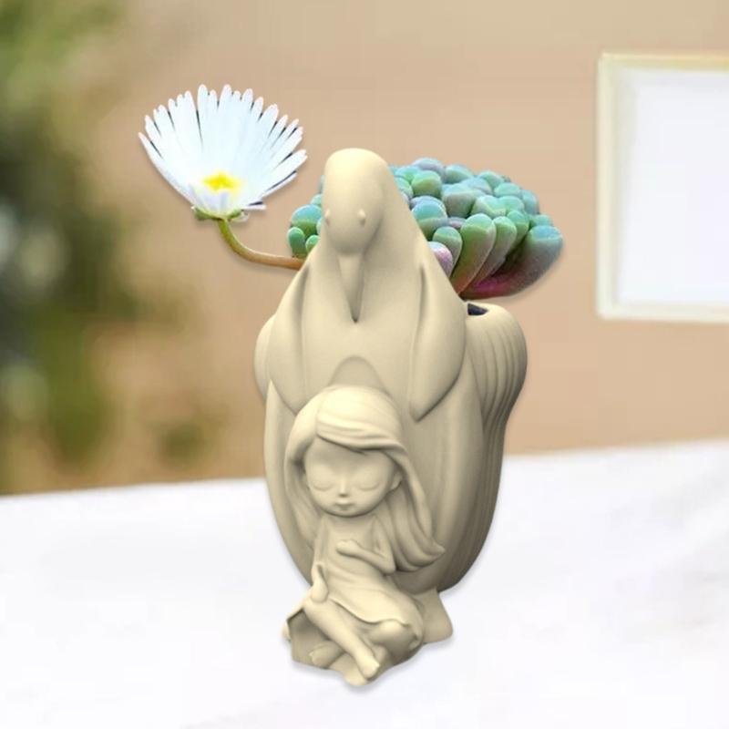 Penguins & Girls Flower Silicone Molds Pen Holder Epoxy Resin Mold Succulent Planter Making Tool for Crafts