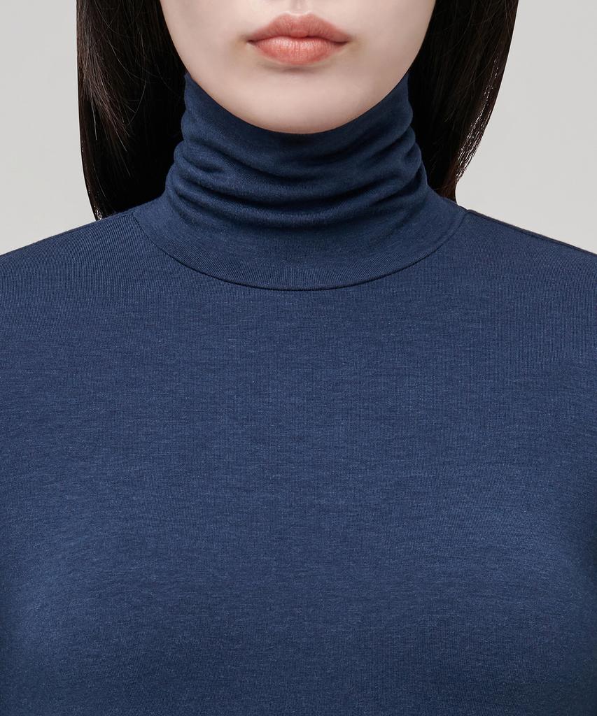 MUSINSA STANDARD WOMAN Женская облегающая футболка с высоким воротником из тенсела [Темно-синий]