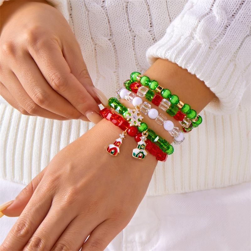 Clay Crystal Christmas Bracelet Set for Women Drip Glaze Christmas Color Alphabet Letter Beads Bracelet Kit Women Girls New Year Jewelry Accessories