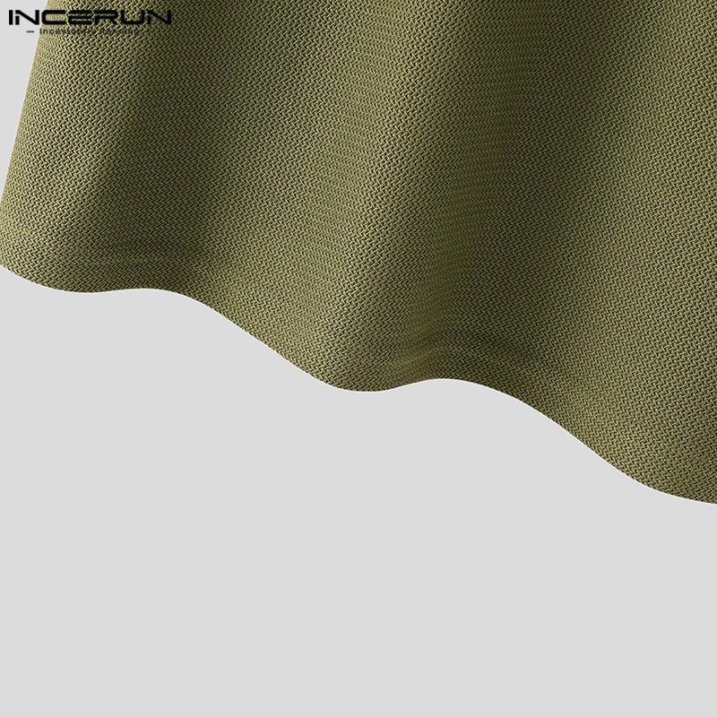 INCERUN Летние мужские футболки с коротким рукавом и круглым вырезом, с фактурной строчкой, свободные топы