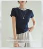 Chic French Style Slim Fit Short-Sleeve T-Shirt for Women - High Elastic, Cool Touch, Round Neck, Spring/Summer 2025