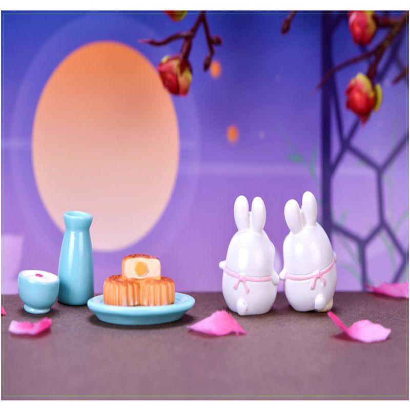 Playful Resin Rabbit Eat Mooncake Micro Landscape Decor Enhancing Festive Seasonal Displays