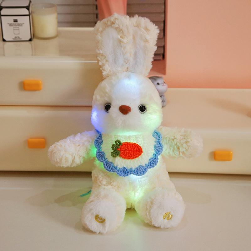 Cute Companion Sleeping Animal Dolls Wearing Bibs Rabbits Lighting Sound Recording Soft Comfortable Stuffed Toy Pillows Kid Gift