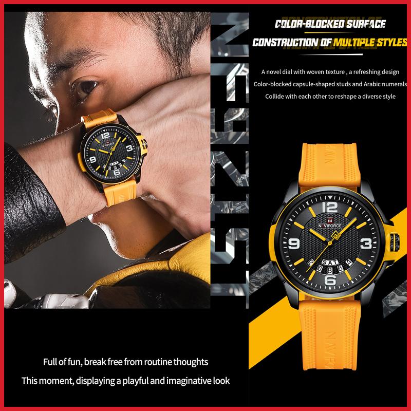 Naviforce Часы для мужчин, повседневные водонепроницаемые наручные часы с календарем, подарки для мальчиков 9215T