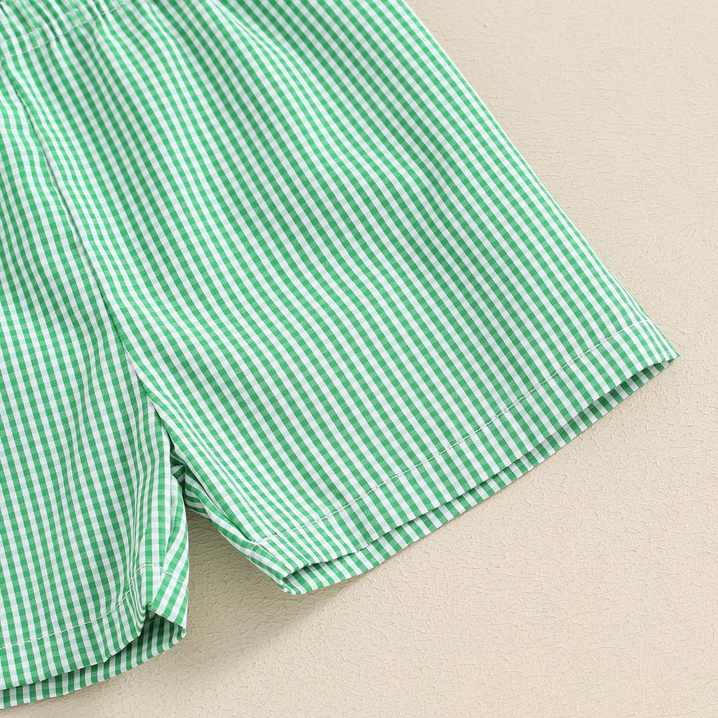 Toddler Boys Summer Outfits Golf Embroidered Round Neck Short Sleeve Tops and Elastic Waist Plaid Shorts 2Pcs Clothes Set