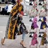 Fashion Women Printed Pocket Jacket Outerwear Cardigan Overcoat Long Trench Coat