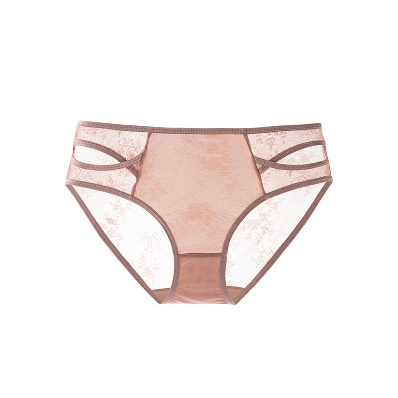 Elegant Lace Mesh Mid-Waist Satin Briefs for Women