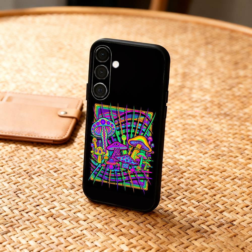 P-Psychedelic C-Colored M-Mushroom Phone Case For Samsung A73,72,71,53,52,51,22,91,80, Soft Black Cover