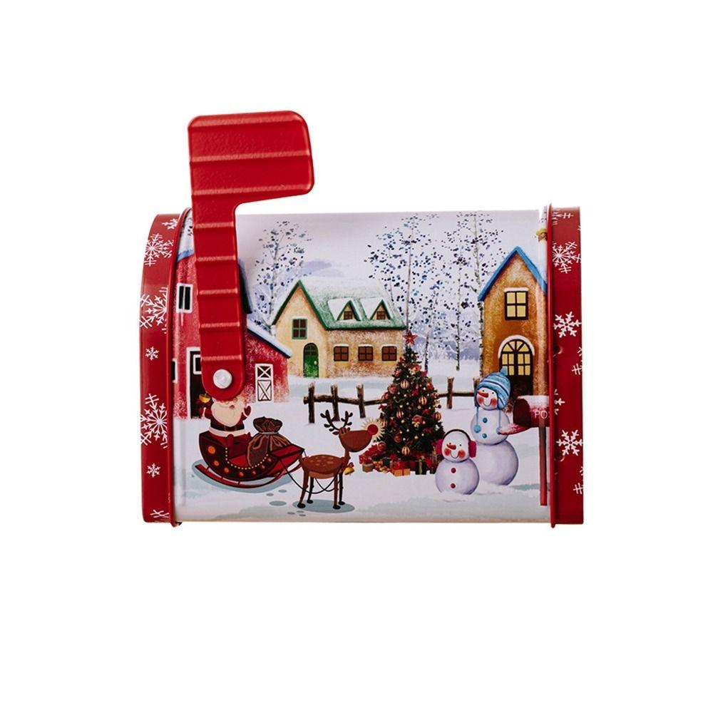 Large Capacity Mailbox Cookie Box Mailbox Shaped Xmas Tin Box Cute Christmas Candy Box Christmas