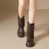 Августин коричневые ботинки Мартина женские 2025 новые осень и зима повседневные на толстой подошве британские брюки ботинки с напуском инс