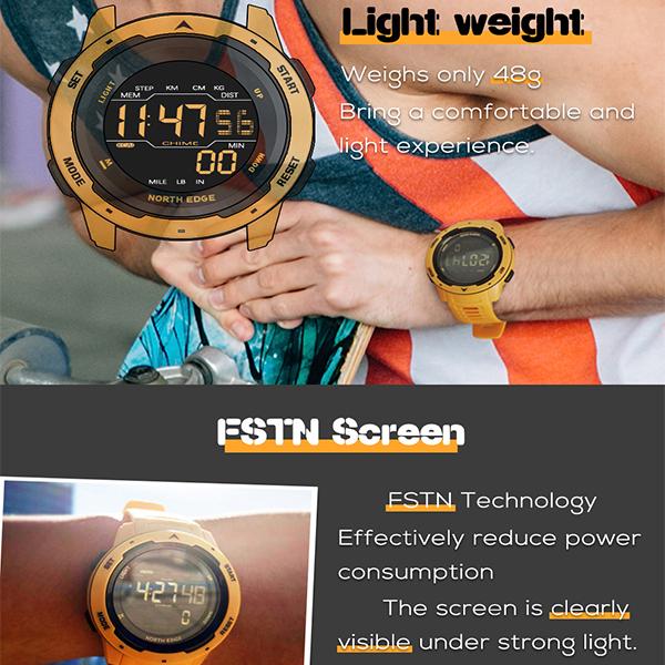 NORTH EDGE Men Digital Watch Men's Sports Watches Dual Time Pedometer Alarm Clock Waterproof 50M Digital Watch Military Clock