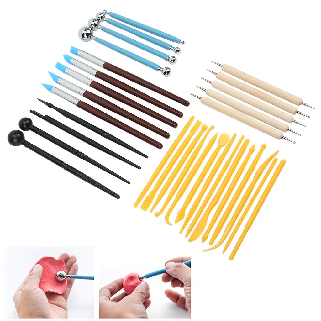 Clay Sculpting Tools Kit 33pcs Ball Stick Silicone Pen Portable Storage Bag DIY Making Modeling Clay Dotting Tools Kit