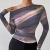 Модные женские повседневные топы осенние сетчатые принтованные сексуальные тонкие короткие футболки с длинными рукавами удобные и универсальные футболки для женщин