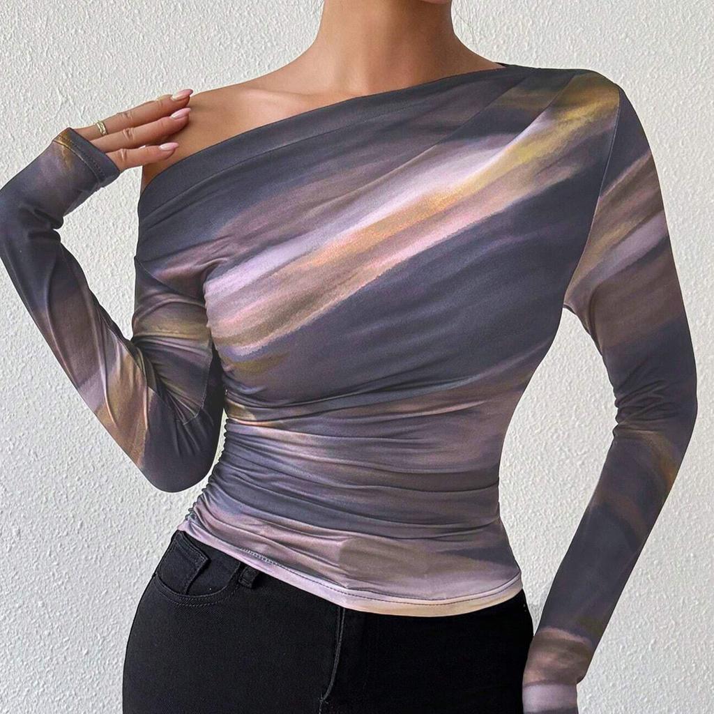 Модные женские повседневные топы осенние сетчатые принтованные сексуальные тонкие короткие футболки с длинными рукавами удобные и универсальные футболки для женщин
