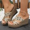 Fashion Fashion Rhinestone Chunky Platform Sandals Women Hollow Out Wedge Heel Sandals Woman Summer Thick Bottom Non Slip Beach Slippers