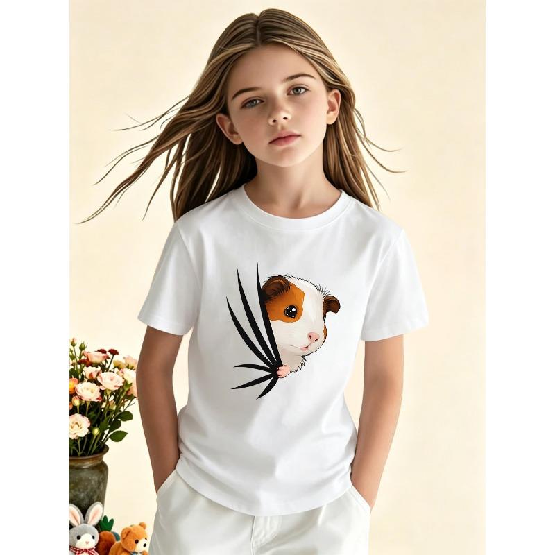 European sizes Girls' Casual Fashion Trendy Short-Sleeve Round-Neck T-Shirt, a Comfortable Top for Leisure. Features a Stylish, Trendy Print.