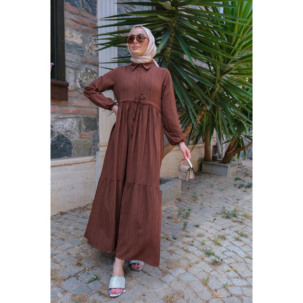 Waist Gathered Dress Navy Blue