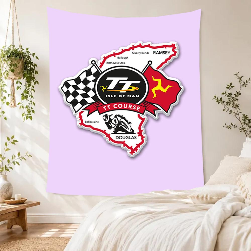 Isle Man Tt Wall Tapestry Retro Boho Made for Dorm Wall Bedroom Reading Corner Multipurpose Tasseled Design Gift for Friends Family