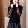 Autumn and Winter Embroidered Half High Neck Warm German Velvet Ethnic Long Sleeve Chinese T-shirt Retro Art Base Mom Top Female