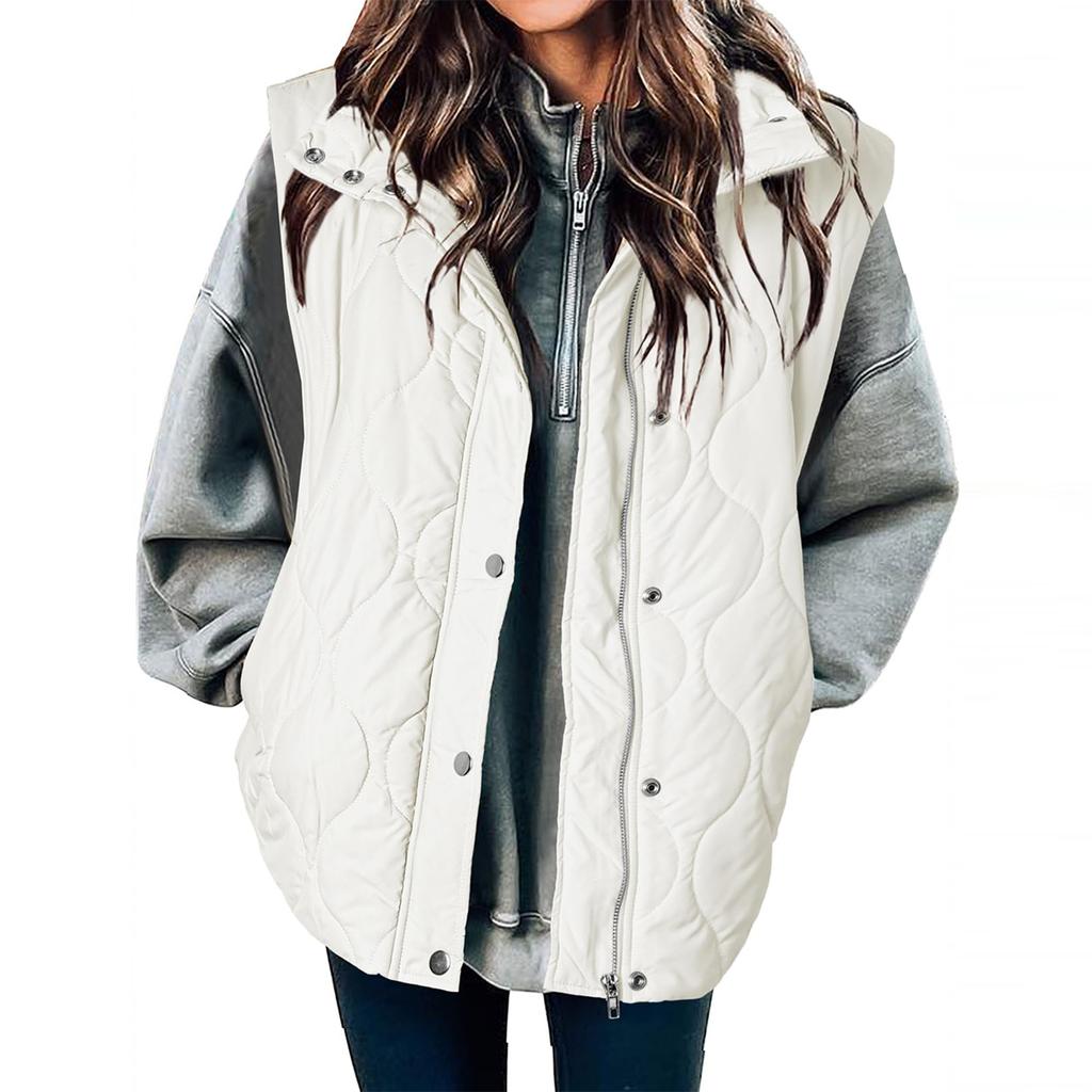 Женская модная жилетка-куртка однотонного цвета с карманами на молнии и пуговицах