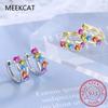 Real 925 Sterling Silver Simple Circle Rainbow Color Zirconia Hoop Earrings For Women Elegant Trendy Fine Jewelry Brincos